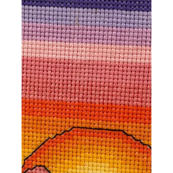 Framed Southwestern Kokopelli Cross-Stitch Art – Sunset Desert Scene (2005) - Picture 2 of 9